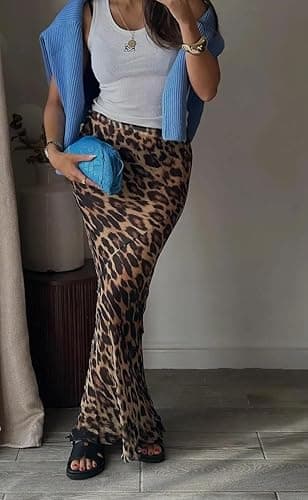 Leopard Print Maxi Skirt Floor Length Skirt Cute Satin Y2k Maxi Summer Skirts Long Skirts for Women Trendy thumbnail 5