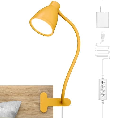 BOHON Clip on Light, 10W 38 LED Desk Lamp with Clamp, 5 Color 10 Brightness Auto Off Timer, Flexible Neck Clip Lamp, Desk Lights for Office Home Bed Bedside Reading, Bright Yellow - Image 1