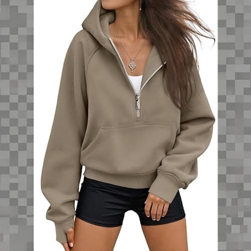 HYYGOCCTV Women Cropped Raglan Half Zip Hoodie Long Sleeve Pullover Slim Casual Street Fall Sweatshirts With Pockets thumbnail 2