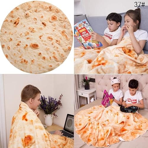 E-yimeng Throw Blanket Burritos Tortilla Wrap Blanket Adult Kids and Baby Size Gifts,Novelty Funny Tortilla Round Blanket,Fluffy Fuzzy Blankets & Throws for Bed, Sofa Yellow 36 inches thumbnail 4