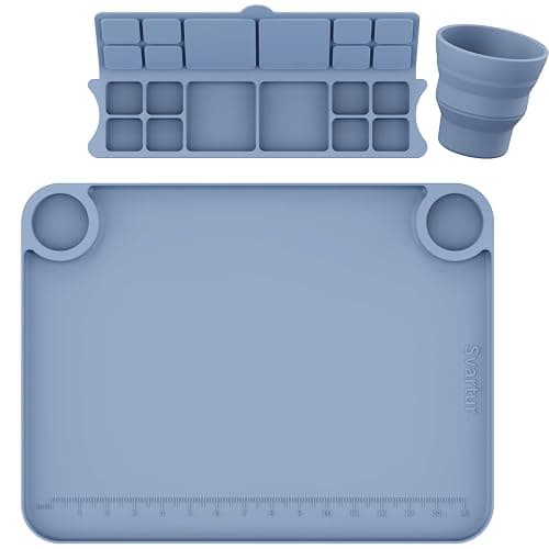 Silicone Painting Mat with Cup and Palette Removable, 17"X13" Thick Silicone Art Mat for Craft with Raised Edge for Resin DIY Making, Gray thumbnail 6