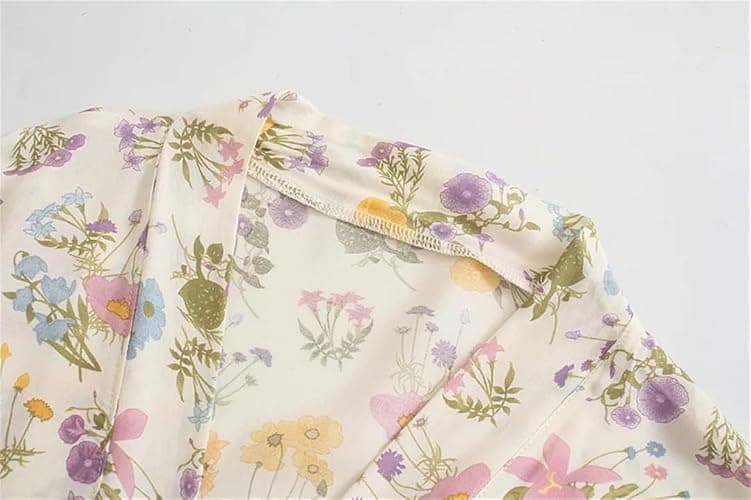 Women Vintage Floral Print Sashes Kimono Bohemian V-Neck Short Beach Bikini Robe Boho Cover-Up thumbnail 3