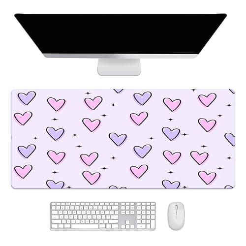 FCZ Large Gaming Mouse Pad 35.4''x15.7'' Pink Purple Love Hearts Extended Non-Slip Soft Rubber Mousepad Desk Mat for Desktop Office Stitched Edges Waterproof Keyboard Mat for Computer Laptop thumbnail 6