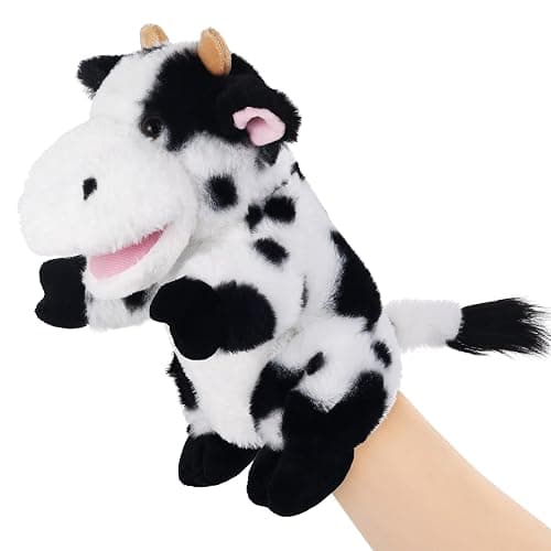 Animal Hand Puppets 11 Inch Sea Turtle Plush Dinosaur Animals Hand Puppet Toys Role-Play Toy Puppets for Kids Storytelling Imaginative Pretend Play Teaching Preschool(Cow) - Image 1