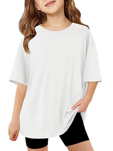 Haloumoning Girls Short Sleeve T Shirts Kids Summer Oversized Tops Casual Crewneck Basic Tees 5-14Y - Image 1