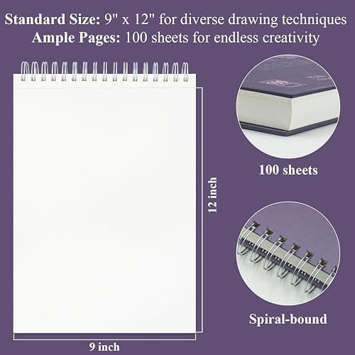 Purple Sketch Book for Women - 9"x12" Girls Sketchbook, 100 Sheets (73lb/120gsm) Drawing Paper for Kids, Art Supplies for Girls Ages 8-12, Beginners, and Adults, Mothers Day Gifts,1-Pack. thumbnail 2