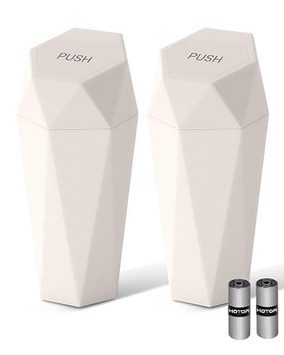 HOTOR Car Trash Can with Lid - 2 Pack, Car Accessories for Interior, Leakproof Vehicle Garbage Can with 30 Attached Trash Bags, Multipurpose Organizers and Storage for Home, Office, Beige - Image 1