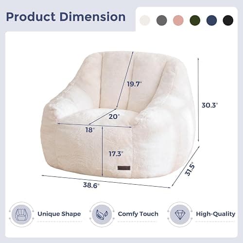 MAXYOYO Bean Bag Chair, Comfy Bean Bag Sofa with Back Support, Faux Fur Bean Bag Chair for Adults and Kids, Stuffed Floor Sofa for Living Room, Bedroom, Apartment, Beige thumbnail 2
