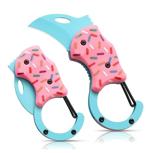 VIRENKNIFE Pink Pocket Knife for Women Men,Cool Folding Knife Box Cutter，Mini EDC Knives for Everyday Carry,Folding Utility Knife with Unique Donut Design,Ideal Gifts for Men and Women - PINK DONUT