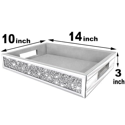 Wocred Mirror Perfume Tray fits Dresser Bedroom,Crushed Diamond Bathroom Tray with Handles，Vanity Tray,Decorative Serving Tray for Coffee Table Decor(14”x 10”x 3”) thumbnail 3