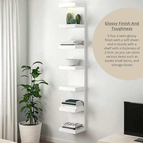 UrbanNook 7-Tier Floating Wall Shelf with LED Lights – White Modern Display Shelving Unit with Remote Control – Wall Mounted Bookshelf for Living Room, Bedroom, or Office Decor thumbnail 4
