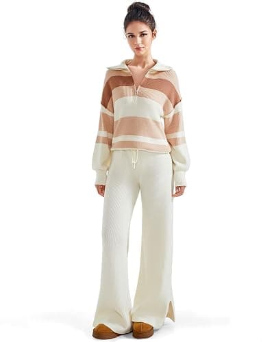 SUUKSESS Women 2 Piece Lounge Sets Oversized Quarter Zip Pullover Wide Leg Pants thumbnail 6