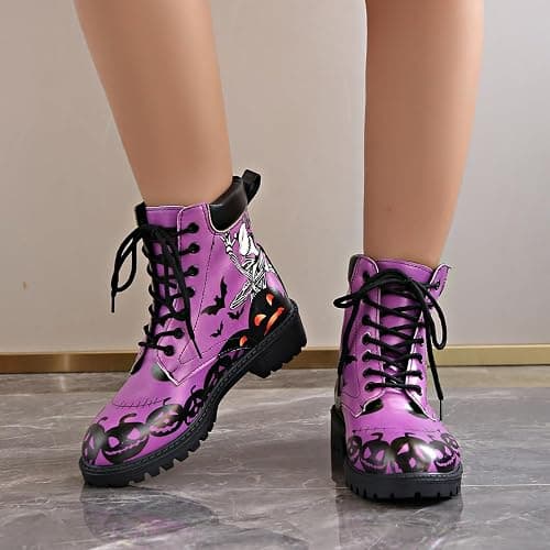 Ulalaza Women's Goth Platform Ankle Boots with Bat Wing Buckles Chunky Block Heels Round Toe Zipper Punk Motorcycle Combat Boots Comfy Short Gothic Booties thumbnail 9