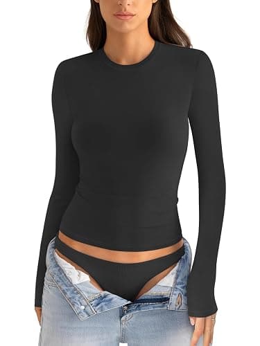EasyGala Womens Cotton Long Sleeve Shirts Crew Neck Fitted Basic Going Out Outfits Undershirt Spring Fall Clothes 2025 - Image 1