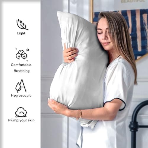 Mulberry Silk Pillowcase for Hair and Skin Standard Size 20"X 26" Pillow Case with Hidden Zipper Soft Breathable Smooth Cooling Silk Pillow Covers for Sleeping (Silver Grey,Standard,1Pcs) thumbnail 3