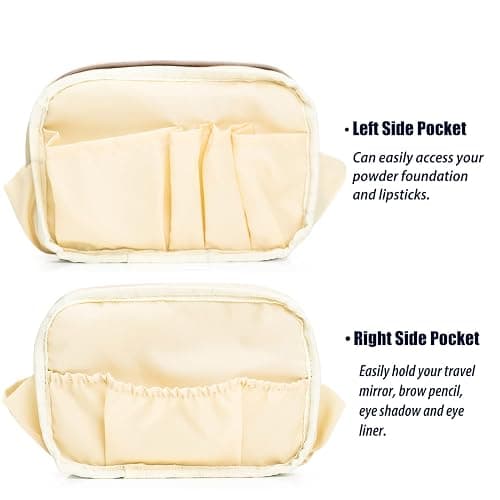 Hekyip Rectangular Beauty Bag, Small Travel Makeup Bag for Purse, Portable Waterproof Cosmetic Pouch for Ladies Women (Rectangular - Beige) thumbnail 6