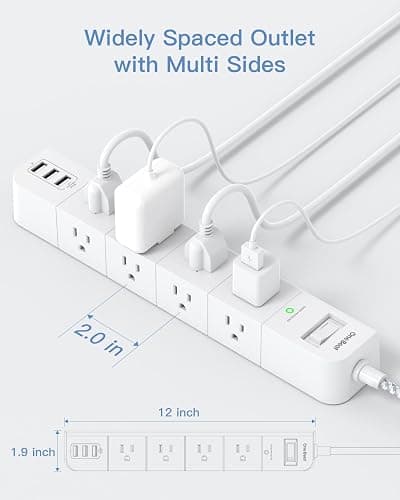 One Beat 10 ft Extension Cord,Power Strip Surge Protector 8 Widely AC Outlets 3 USB,Flat Plug,Desktop Charging Station with Overload Protection,Wall Mount for Home,Office,Travel,Computer ETL Listed - 10FT - White thumbnail 3