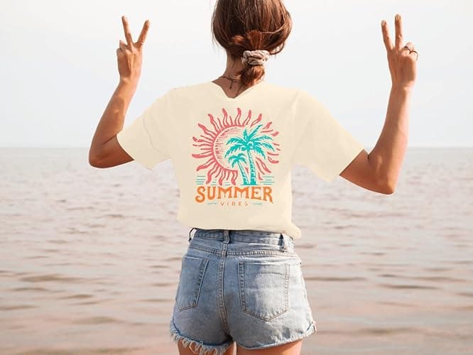 Graphic Tees Women Oversized T-Shirts: Summer Hawaiian Beach Tops Shirts Hawaii Tropical Beachy Short Sleeve Outfit thumbnail 6