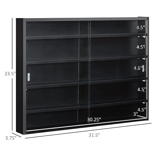 HOMCOM 5-Tier Wall Mounted Display Cabinet Glass Doors 60x80cm Black | Display Case with 4 Adjustable Shelves, Glass Doors, for Home Office Ornaments thumbnail 3