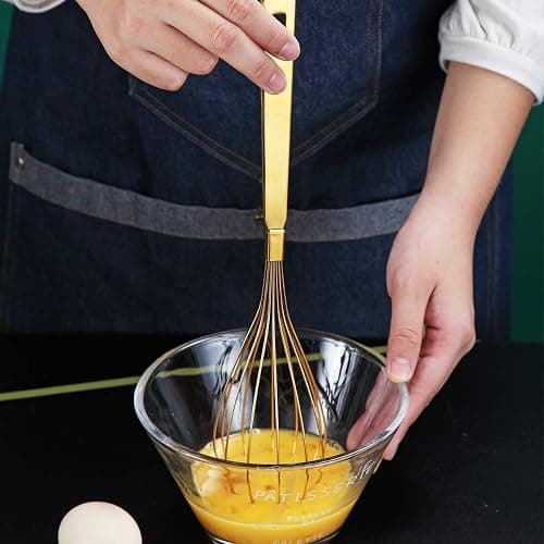 Gold Whisk, Berglander Whisk For Cooking With Titanium Gold Plating, Stainless Steel Balloon Whisk, Sturdy Kitchen Wire Whisk Set for Cooking, Baking, Blending, Beating, Dishwasher Safe, Easy to Clean thumbnail 5
