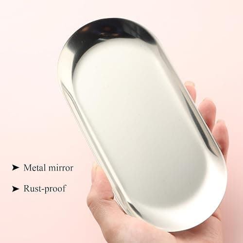 Fspronail 1Pcs Manicure Tools Storage Tray, Oval Stainless Steel Storage Dish Nail Art Accessory Display Tray Jewelry Rhinestone Cosmetic Nail Decorations Organizer Metal Storage Plate (Silver) thumbnail 6