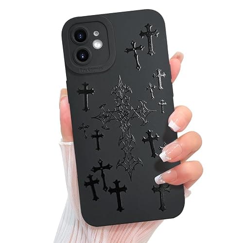 KANGHAR for iPhone 12 Case Aesthetic Blessed Cross Jesus Christian Goth Designed for Women Girls Men, Full Camera Protection Slim Fit Soft TPU Shockproof Protective Cover - Black - Image 1