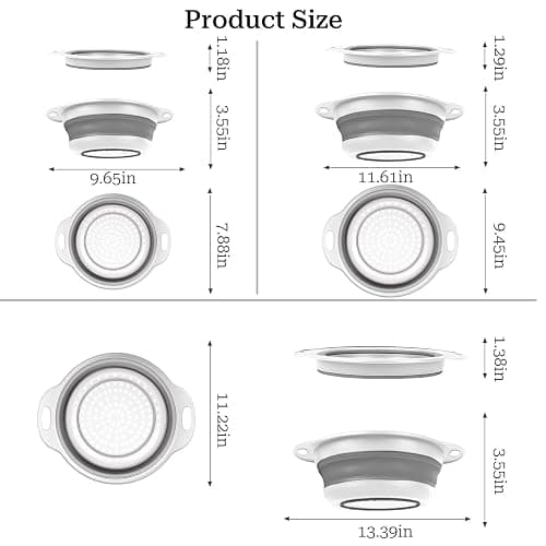 Cluren Collapsible Colander 3-Pack Set Space-Saving Foldable Kitchen Strainer with Non-Slip Base Durable Thickened PP+TPE Collapsible Strainers for Pasta, Vegetables, Fruits (Gray-White) thumbnail 3