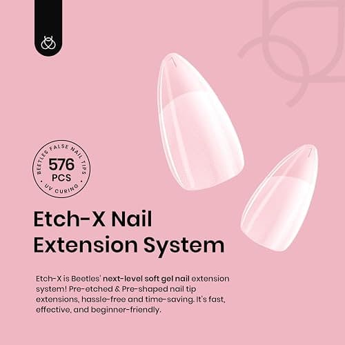 Beetles Gel Nail Tips 576Pcs Pre-Shape Short Almond Etch-X Nail Tips,12 Sizes Soft Acrylic False Tips Half Matte Full Cover Easy DIY Press On Nail Extensions Art Salon Gift Set for Women thumbnail 7