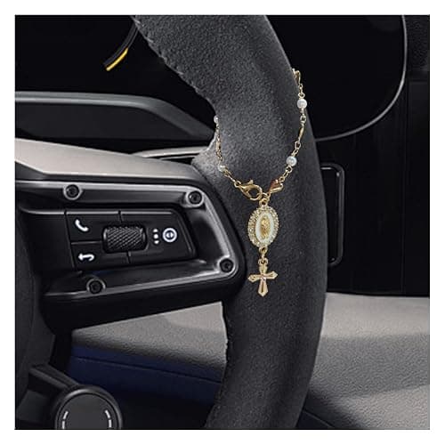 KPFILEH Car Steering Wheel Rosary Charm Accessory, Alloy Cross Car Rear View Mirror Charm, Religious Automotive Interior Hanging Decoration Pendant for Women, Men(Heart) - Image 1