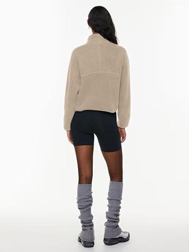 LASLULU Womens Half Zip Pullover Cropped Sweatshirts Sherpa Fleece Jacket Fuzzy Sweaters Cute Winter Jackets with Pockets thumbnail 5
