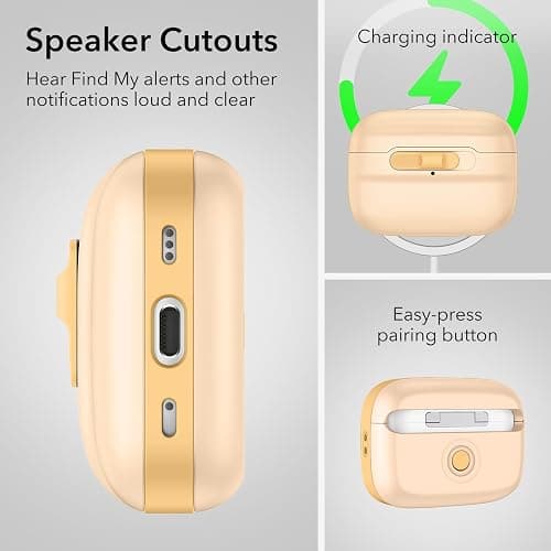 ESR for AirPods Pro Case (2023/2022/2019, 2nd/1st Gen), Compatible with Airpods Pro 2 (USB-C/Lightning Cable), MagSafe Ready, Magnetic Lid Lock, Full Drop Protection Cover with Lanyard, Yellow thumbnail 8
