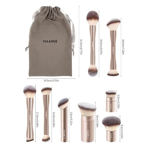 MAANGE 8 Pcs Makeup Brushes with Bag, Double-End Multi-functional Makeup Brushes for Blending Liquid Powder Concealer Cream Blush Buffe (Gold) thumbnail 8