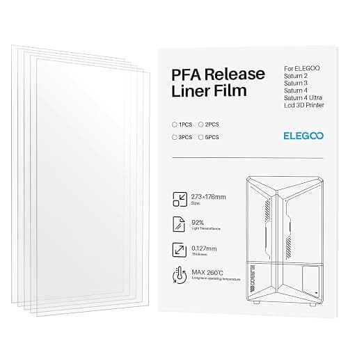 ELEGOO 5 PCS PFA Release Liner Film 2.0 for ELEGOO Saturn 4 Ultra 16K, Saturn 4, Saturn 4 Ultra, Saturn 3, Saturn 2 and Saturn 8K Resin 3D Printer, 273 x 176 mm - Image 1