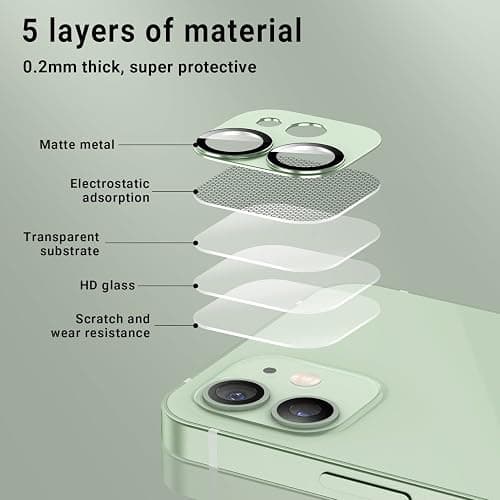 Korecase [ 2 Pack Camera Lens Protector for iPhone 12, Aluminum Metal Lens Film, 9H Hardness Tempered Glass Camera Screen Cover,Bubble Free,Strong Stickiness Case Friendly - Black thumbnail 4