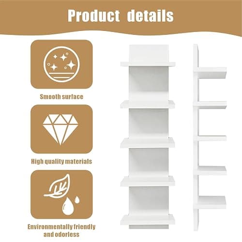 wdbg 5 Tier Shelves for Wall, Decorative Wall Mounted Vertical Shelving Column Decor 30 Inch H Mounted Floating Storage Organizer Natural Finish Wall Shelf for Living Room, Bedroom, Bathroom thumbnail 3