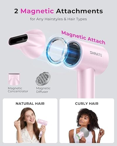 SHRATE Professional High Speed Ionic Hair Dryer | Ultra-Fast Drying | 500 Million Negative Ions | Low Noise | 160000 RPM | Compact Blow Dryer with Magnetic Diffuser for Faster Drying All Hair Types thumbnail 7