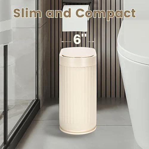 ELPHECO Motion Sensor Trash Can 2 Gallon Plastic Smart Garbage Can Waterproof Wastebasket Narrow Garbage Bin with Automatic lid for Bathroom, Bedroom, Kitchen, and Office (Beige) thumbnail 3