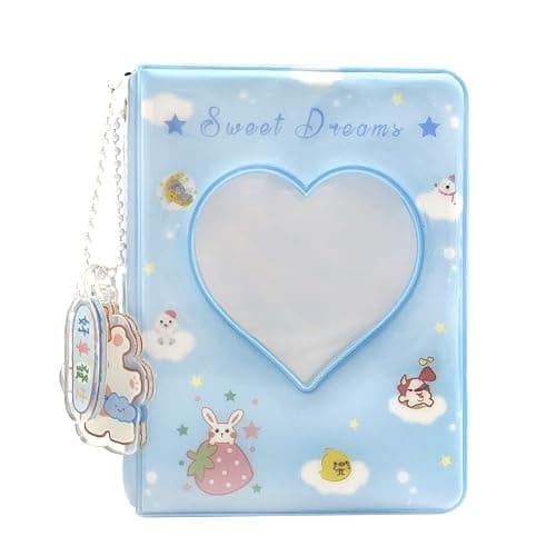 3 Inch Mini Photo Album, Heart Hollow Card Binder Photo Card Holder with Pendant 40 Pockets (blue strawberry) thumbnail 4