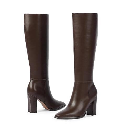 Easyfox Knee High Boots Women Pointed Toe Chunky Heel Fall Tall Boots Side Zipper Faux Leather Long Boots for Women thumbnail 4