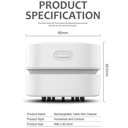 ODISTAR Desktop Vacuum Cleaner,Mini Table dust Sweeper Energy Saving with auto Power-Off Function,High Endurance up to 400 mins,Cordless&360º Rotatable for Keyboard/Home/Office (White USB Charging) thumbnail 3