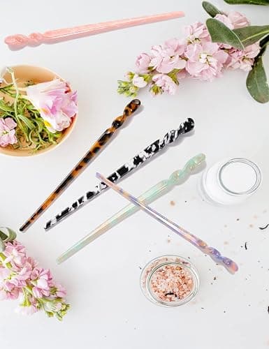 Acetate Tortoise Shell Hair Sticks - Leopard Print Hair Pins, 12 Pieces for Long Hair - Chinese Hair Styling Accessories for Women & Girls thumbnail 5
