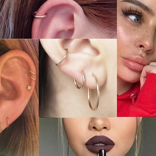 5Pcs Stainless Steel 16G 18G Sleeper Hoop Earrings for Women Men Septum Hinged Clicker Nose Lip Ring Helix Daith Cartilage Tragus Piercings Tiny Small Huggie Hoops Hypoallergenic Sensitive Ears Jewelry thumbnail 4