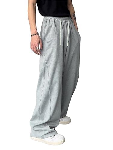 OYOANGLE Men's Drawstring Elastic Waist Baggy Sweatpants Y2K Loose Wide Leg Long Pants with Pocket - Image 1