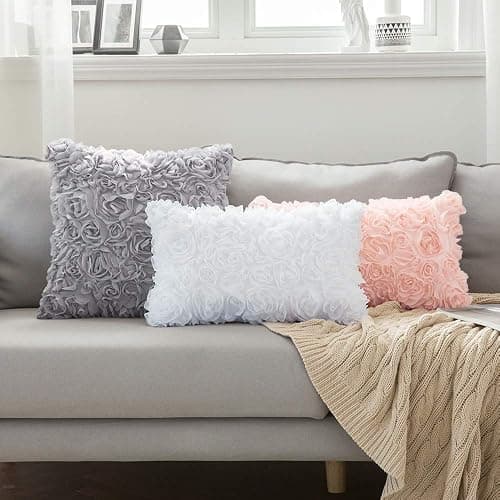 MIULEE 3D Decorative Romantic Valentines Stereo Chiffon Rose Flower Throw Pillow Cover Solid Pillowcase for Girl Women Wedding Sofa Bedroom Car Spring Decor 12x20 Inch 30x50cm Peach Pink thumbnail 2
