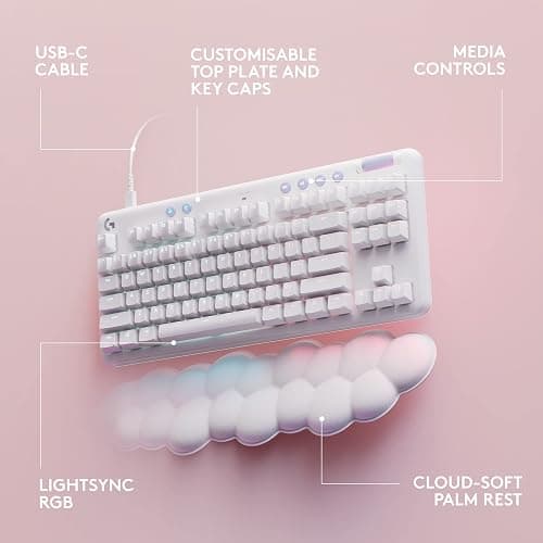 Logitech G713 Wired Mechanical Gaming Keyboard with LIGHTSYNC RGB Lighting, Clicky Switches (GX Blue), and Keyboard Palm Rest, PC/Mac Compatible - White Mist thumbnail 6