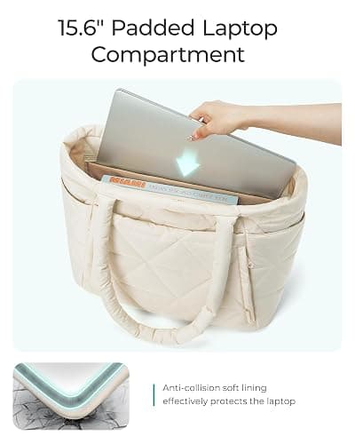 BAGSMART Tote Bag for Women, Puffy Tote Bag with Zipper, Large Quilted Shoulder Bag with Compartments for Travel, Work, Gym thumbnail 7