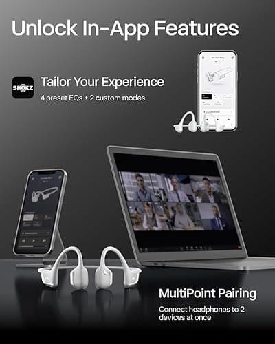 SHOKZ New OpenRun Pro 2 - Open-Ear, Bone Conduction Sport Headphones - with Reflective Strip - Sweat Resistant, Workout Headphones - Secure, Wireless, Comfortable Fit-Deep Bass and Smart Mic App - Standard - Silver thumbnail 6