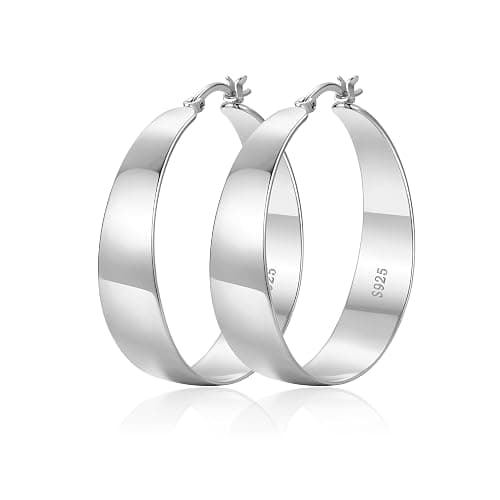 OOOPEL 10mm Wide 925 Sterling Silver Hoops Earrings for Women, 14K Real Gold Plated Hoop Earrings for Women Hypoallergenic Lightweight Oversize Big Gold Hoop Earrings Jewelry Gifts 30/40/50/60MM - Image 1