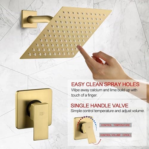 POP SANITARYWARE Shower Faucet Set Brushed Gold Bathroom Rainfall 8 Inch Shower Head System, Single Handle Shower Trim Kit with Rough-in Valve thumbnail 4