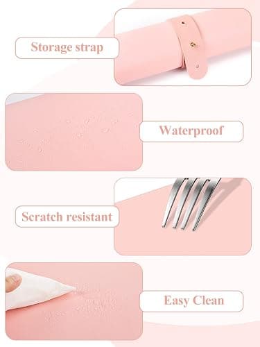 (MAT ONLY) Pink Nail Art Table Mat, Foldable Nail Art Hand Rest Pad for Nail Arm Rest Cushion, Soft Microfiber Leather Nail Mat, Manicure Pad Nail Table Pad Desk Mat for Nail Technician Salon Home thumbnail 3